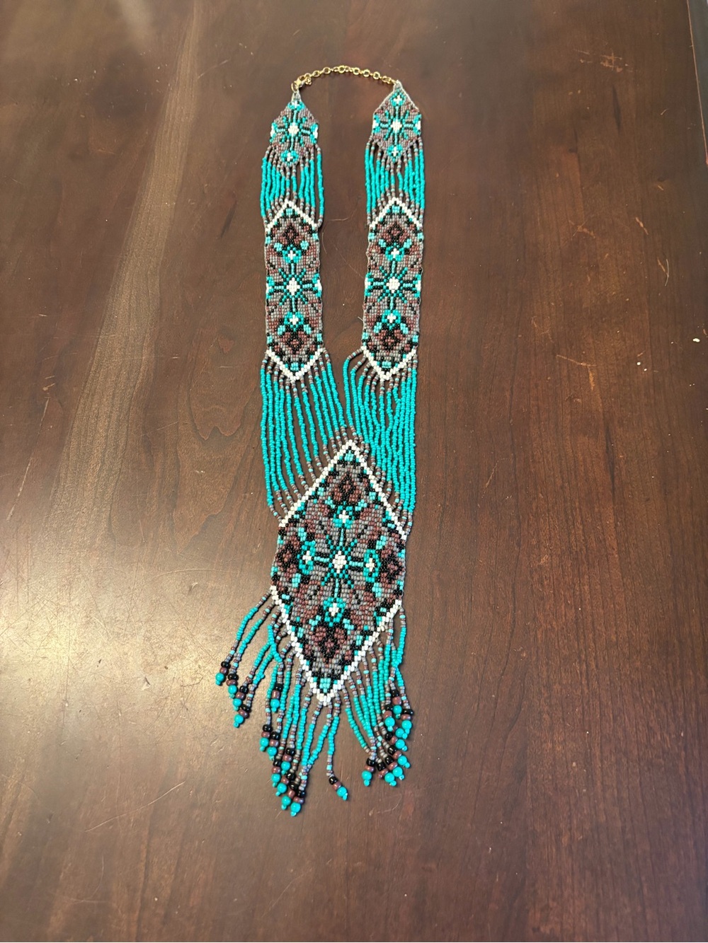 Turquoise Beaded Fringe Statement Necklace - Women Jewelry